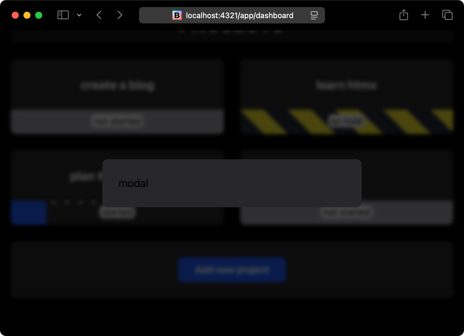 The modal on a dark, blurred backdrop that hides the dashboard behind it
