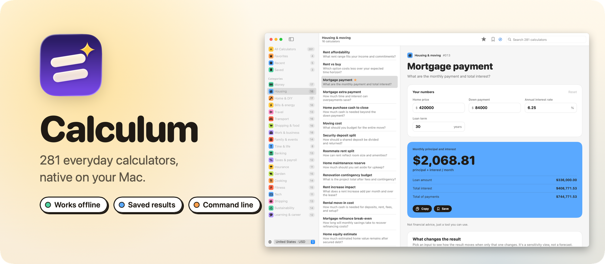 Calculum, 281 everyday calculators, native on your Mac