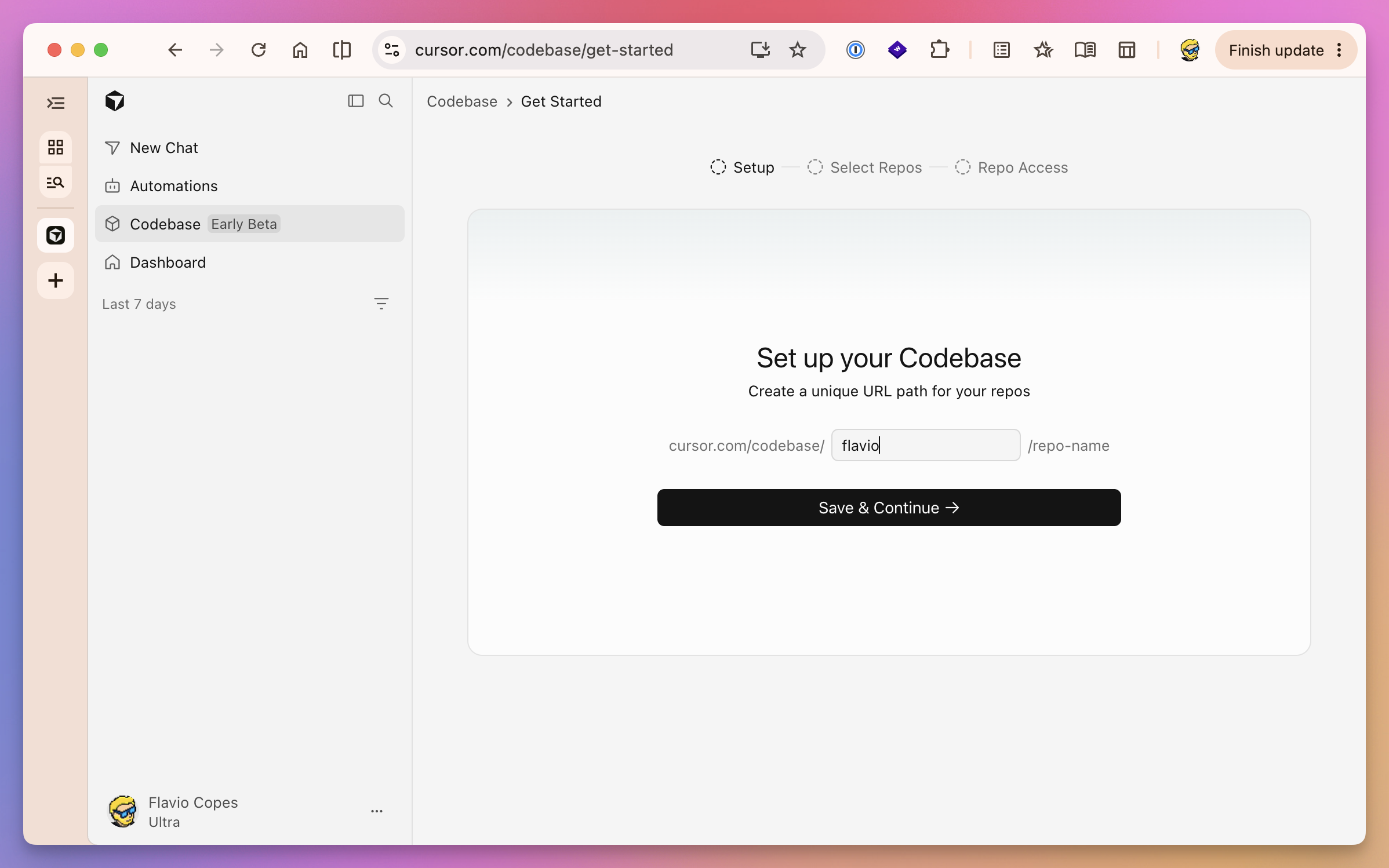 Cursor Codebase setup asking for a unique URL path for the repositories
