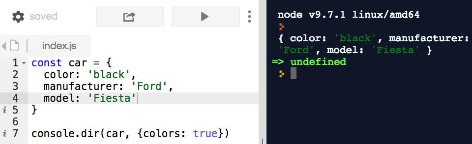 console.dir in Node with colors