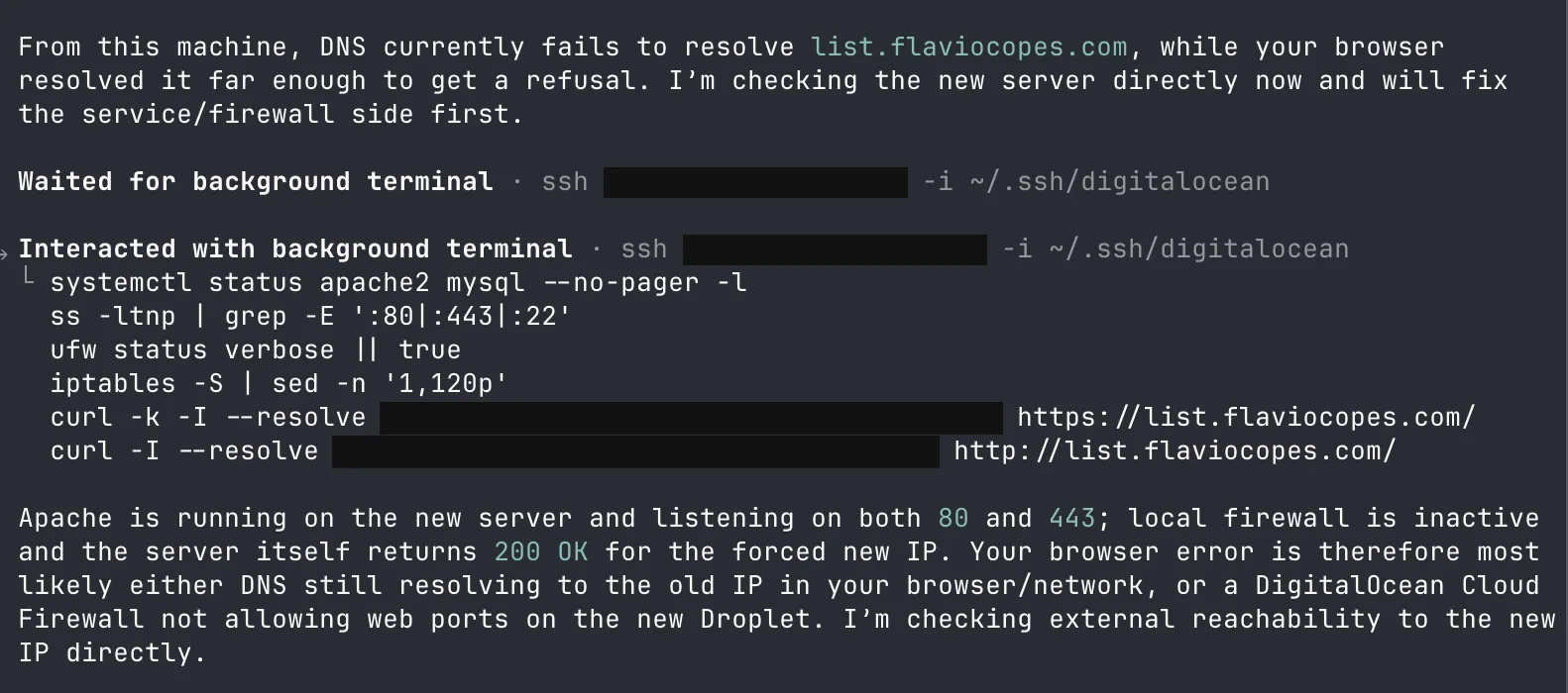 Codex checking services, ports and firewall on the new server