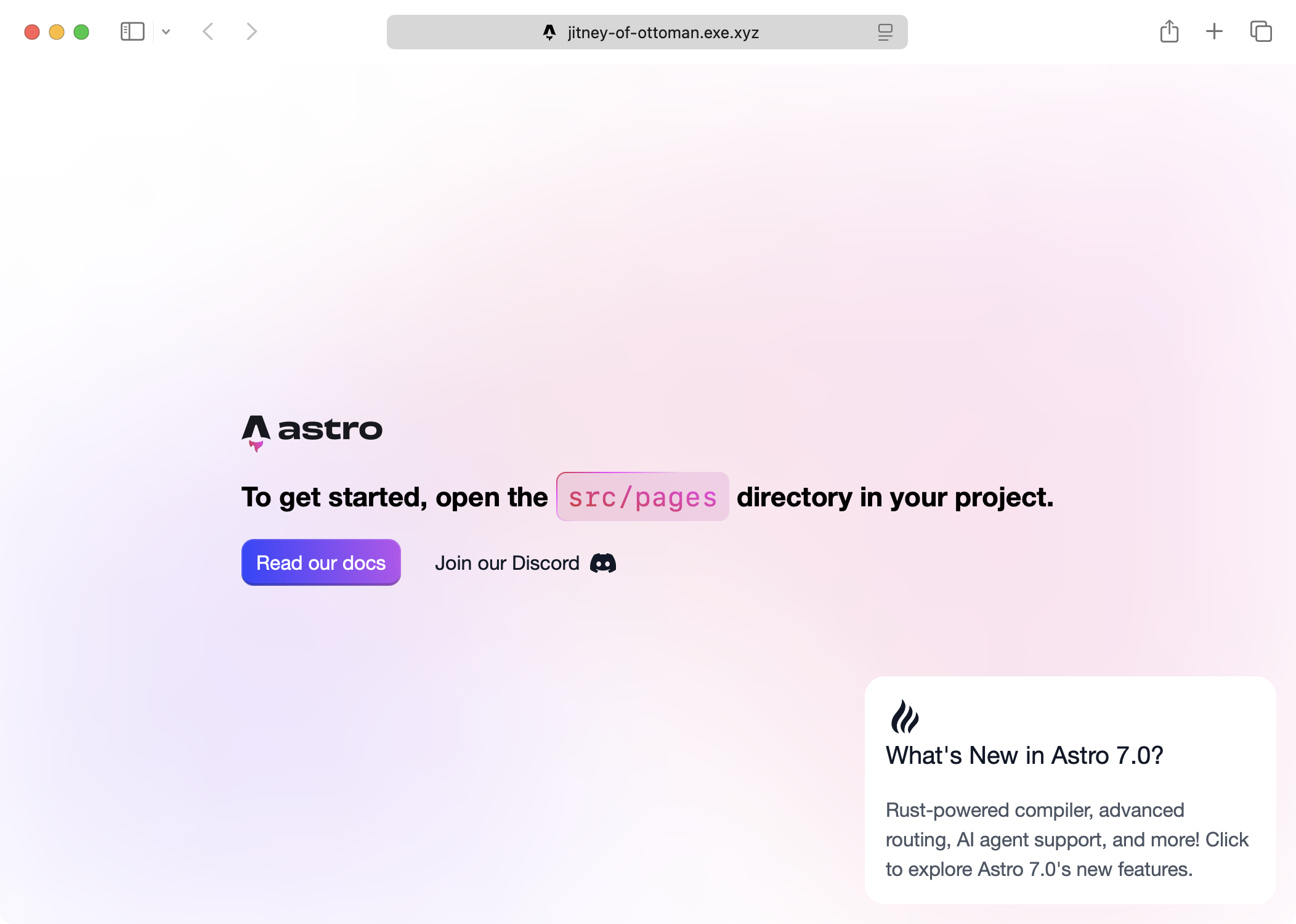 The built Astro site served by nginx at jitney-of-ottoman.exe.xyz