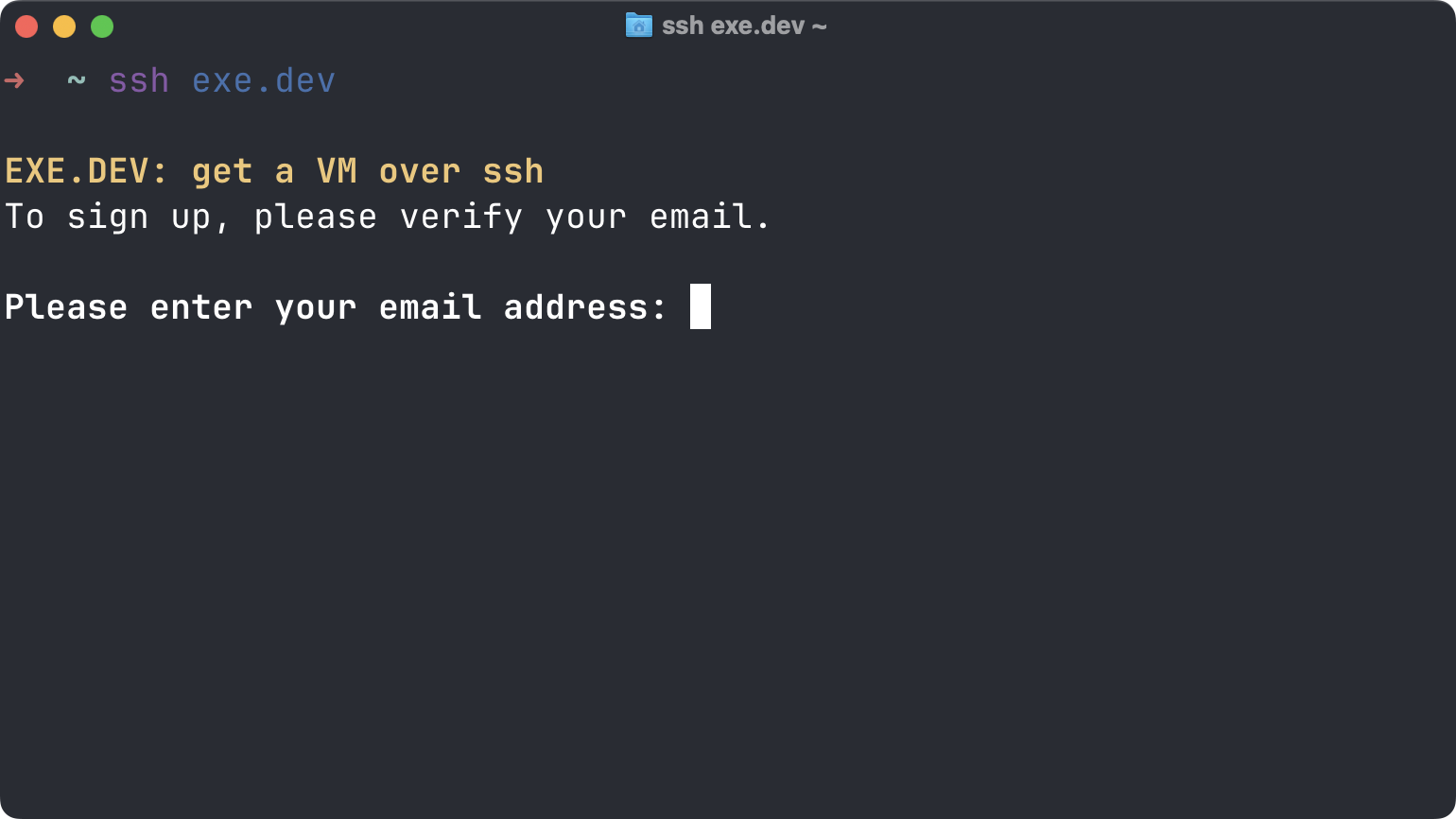 ssh exe.dev asking for an email address