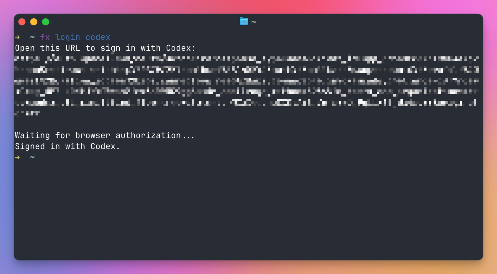 fx login codex, after the browser authorization finishes