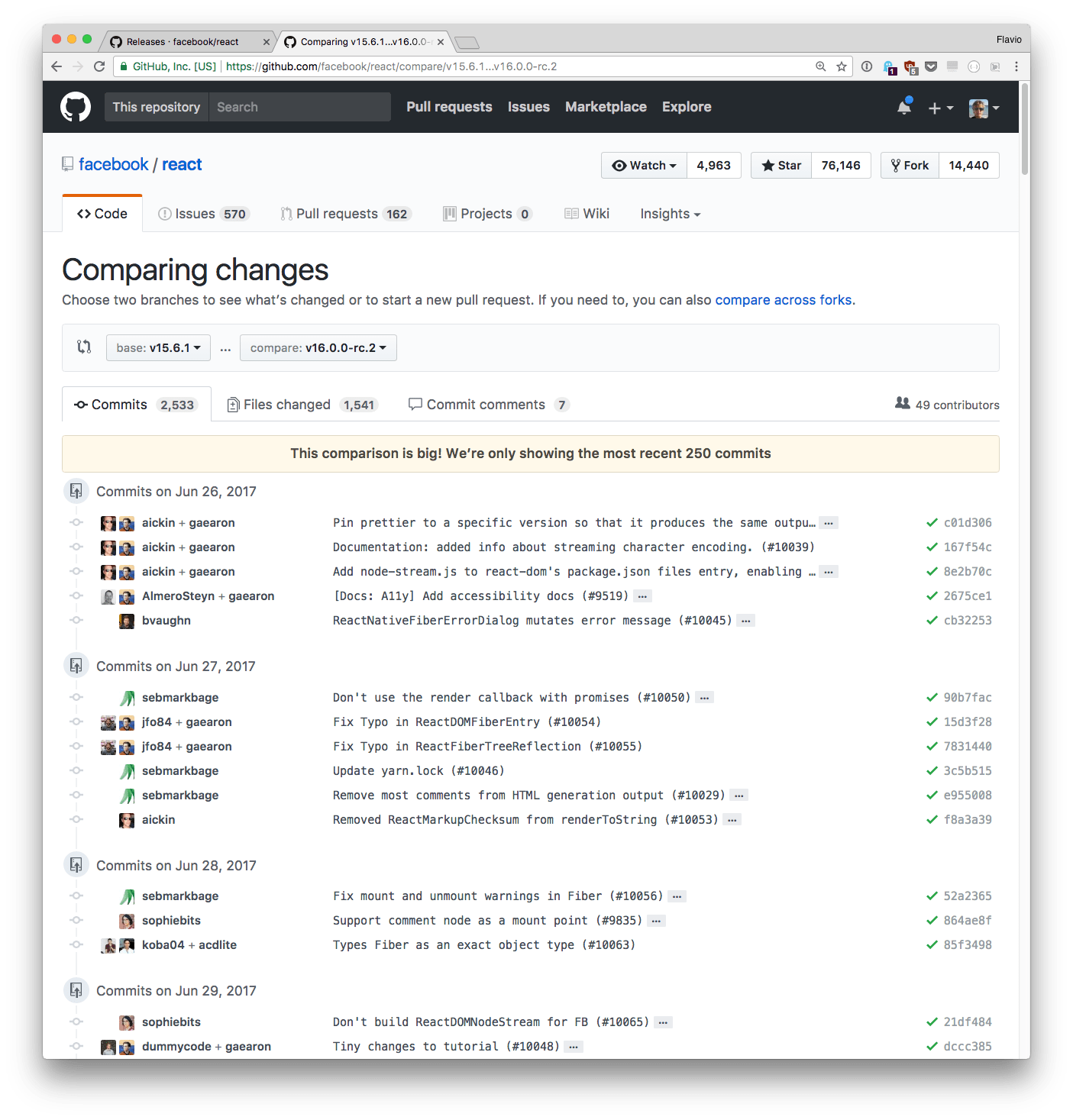 Compare React Versions