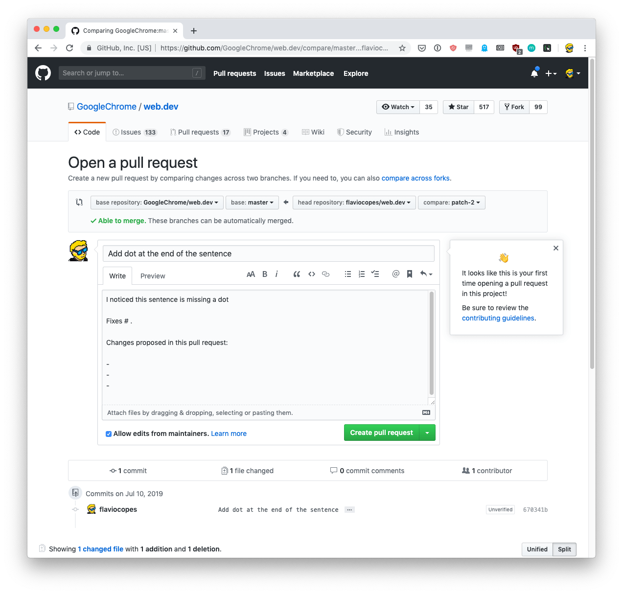 Open pull request