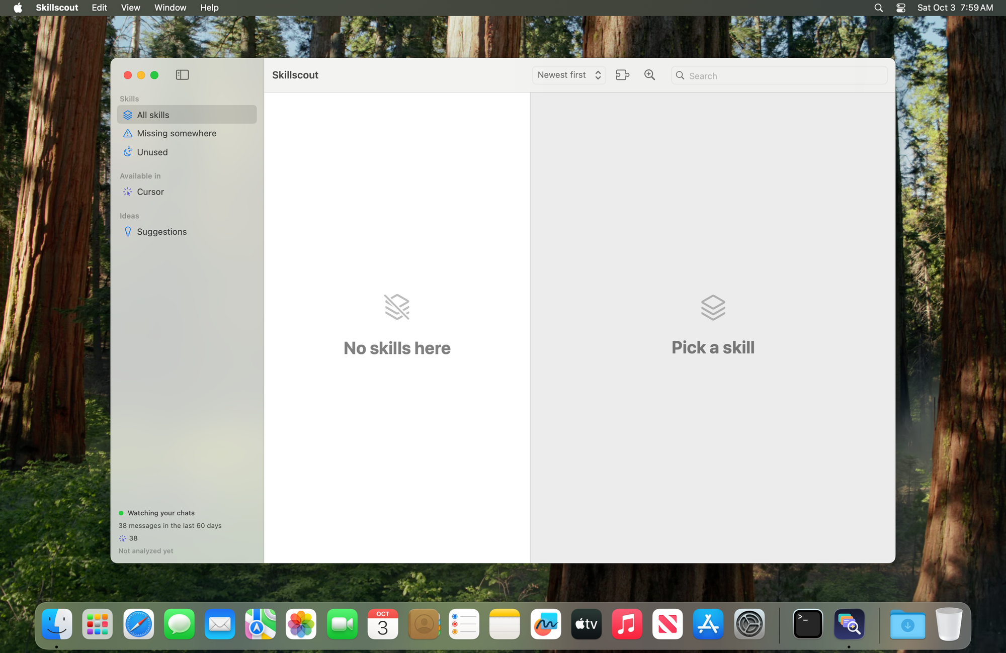 Skillscout running on the screen of the macOS test VM