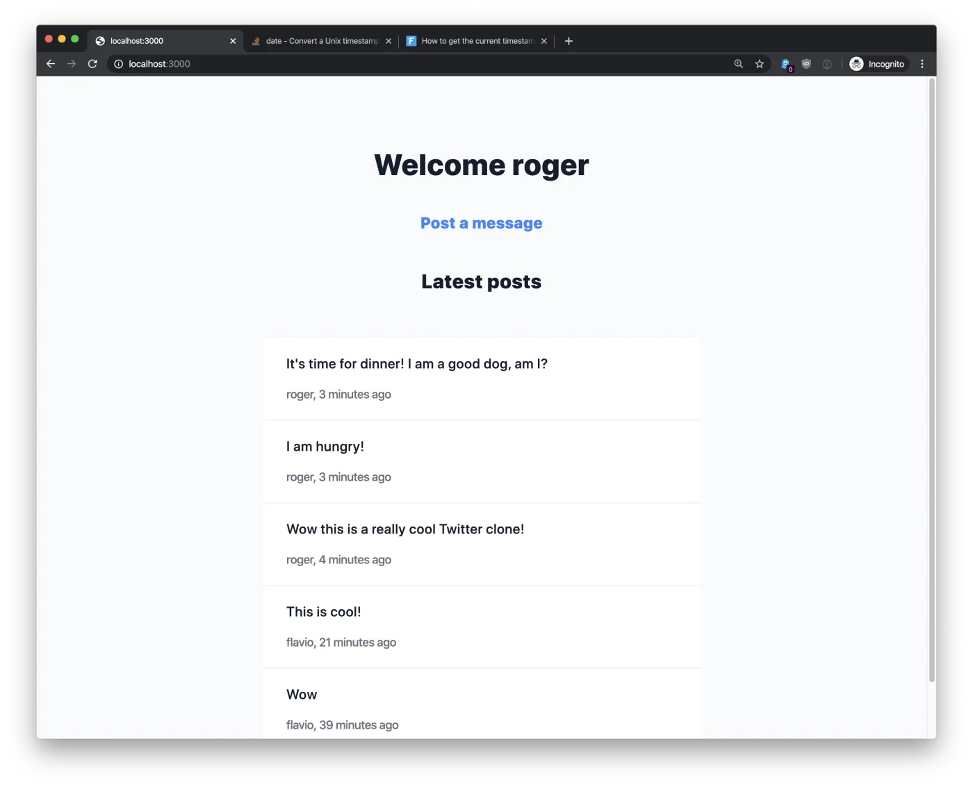 A Twitter-style application I built as a JavaScript Bootcamp project in 2020