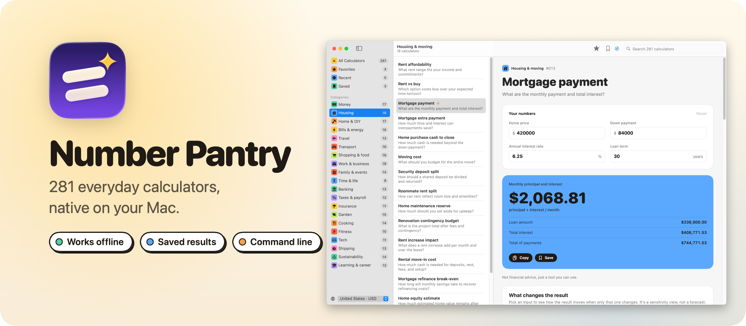 Number Pantry, 281 everyday calculators, native on your Mac