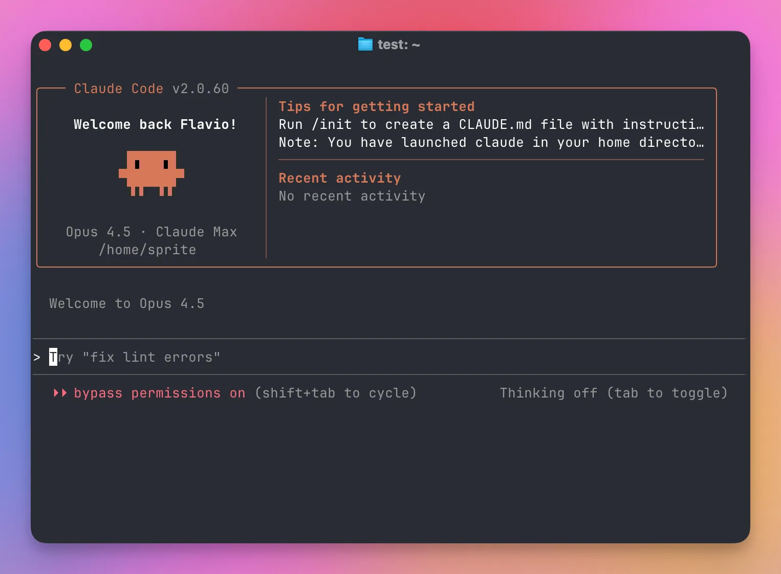 Claude Code running with bypass permissions