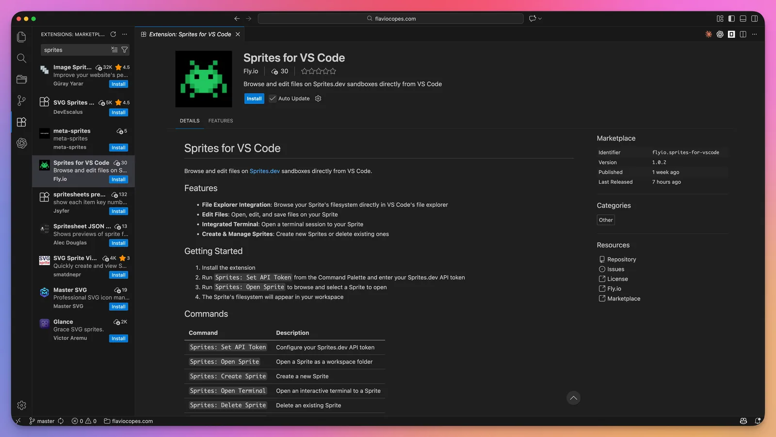 Sprites extension in the marketplace