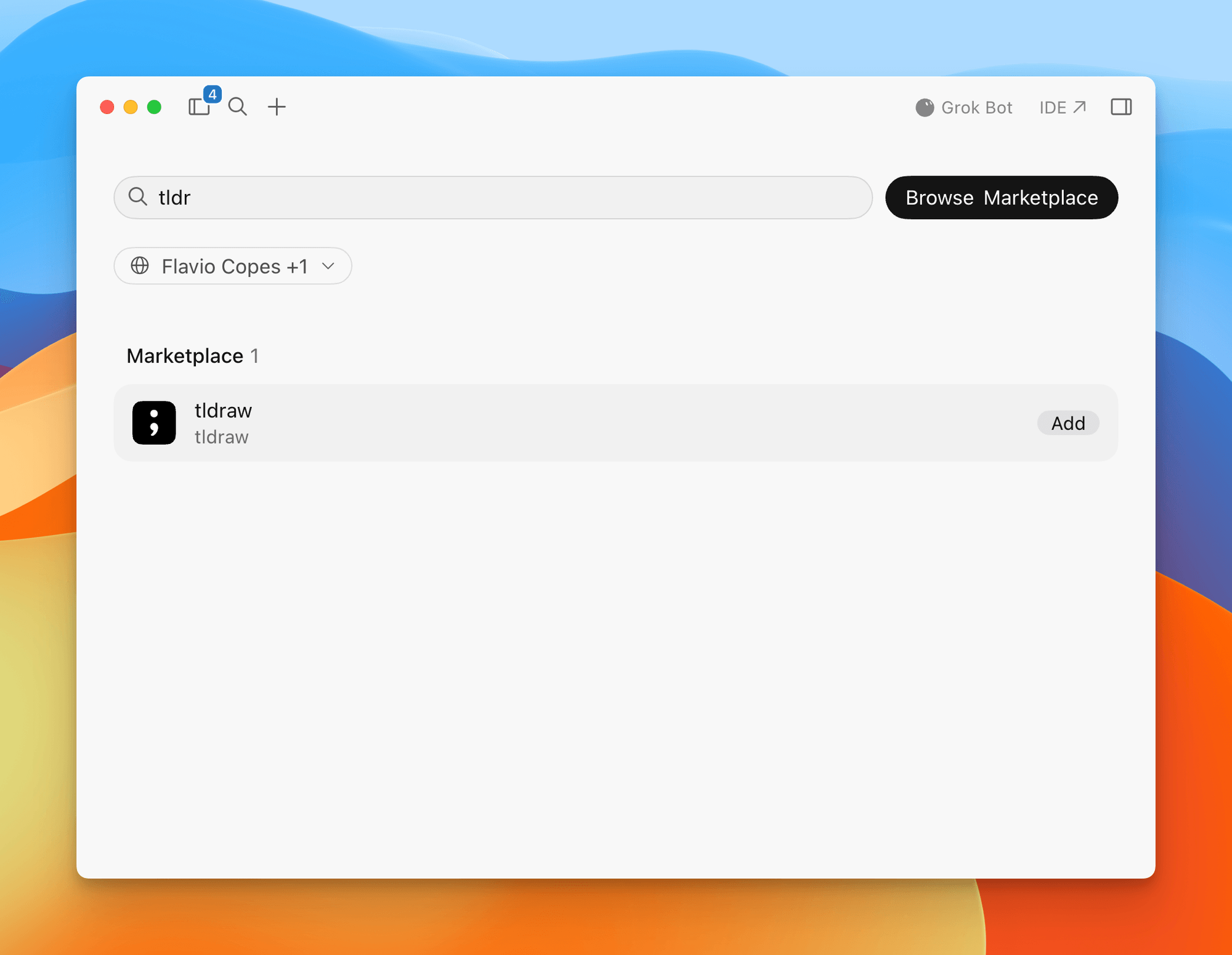 Searching for tldraw in the Cursor Marketplace