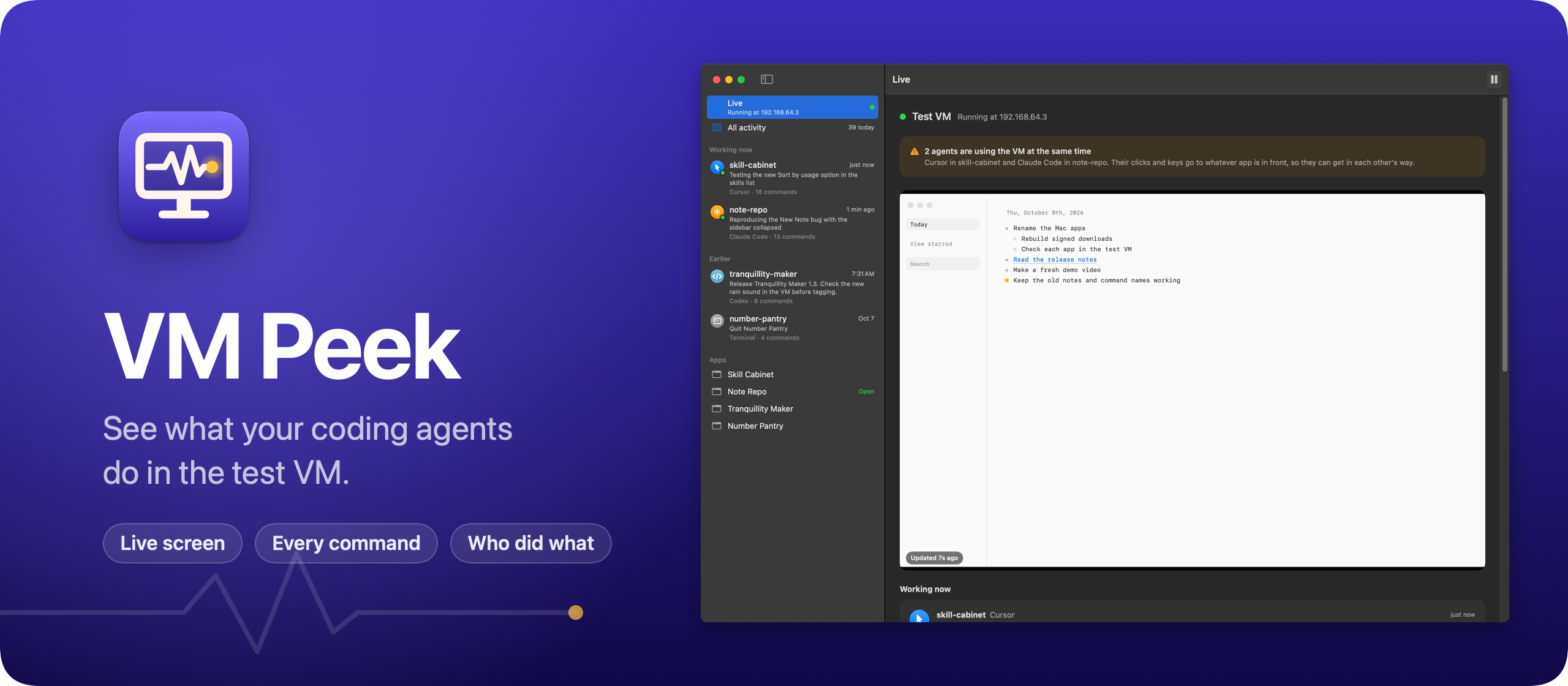 VM Peek, see what your coding agents do in the test VM