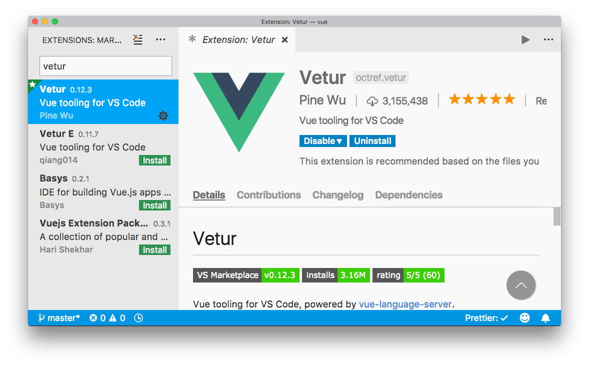 Search vetur in extensions