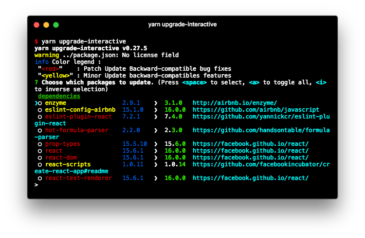 Upgrading packages with yarn